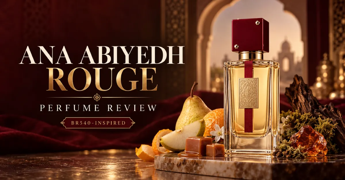 Ana Abiyedh Rouge inspired perfume bottle with pear, citrus, caramel and amber