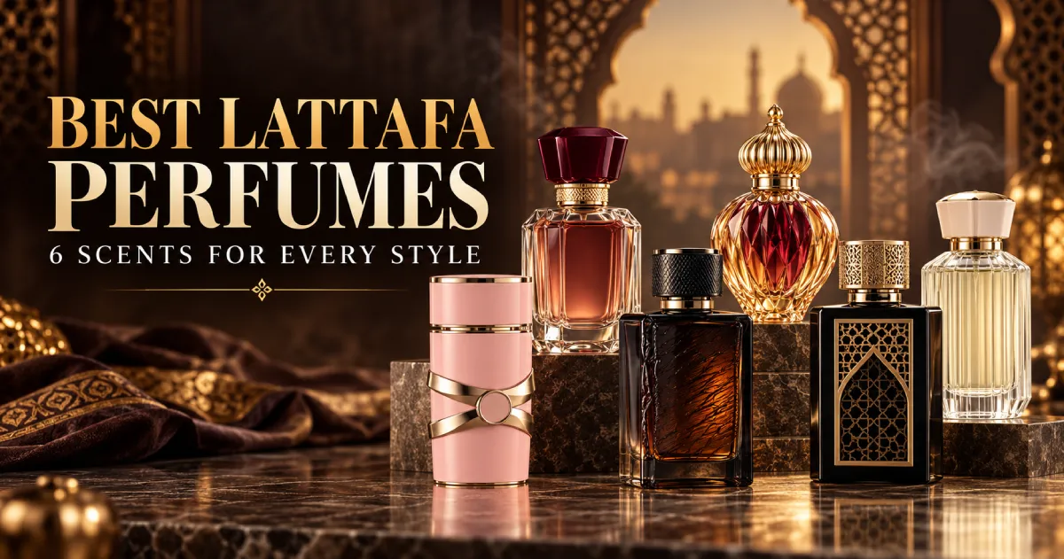 Six Lattafa inspired perfume bottles representing different fragrance styles